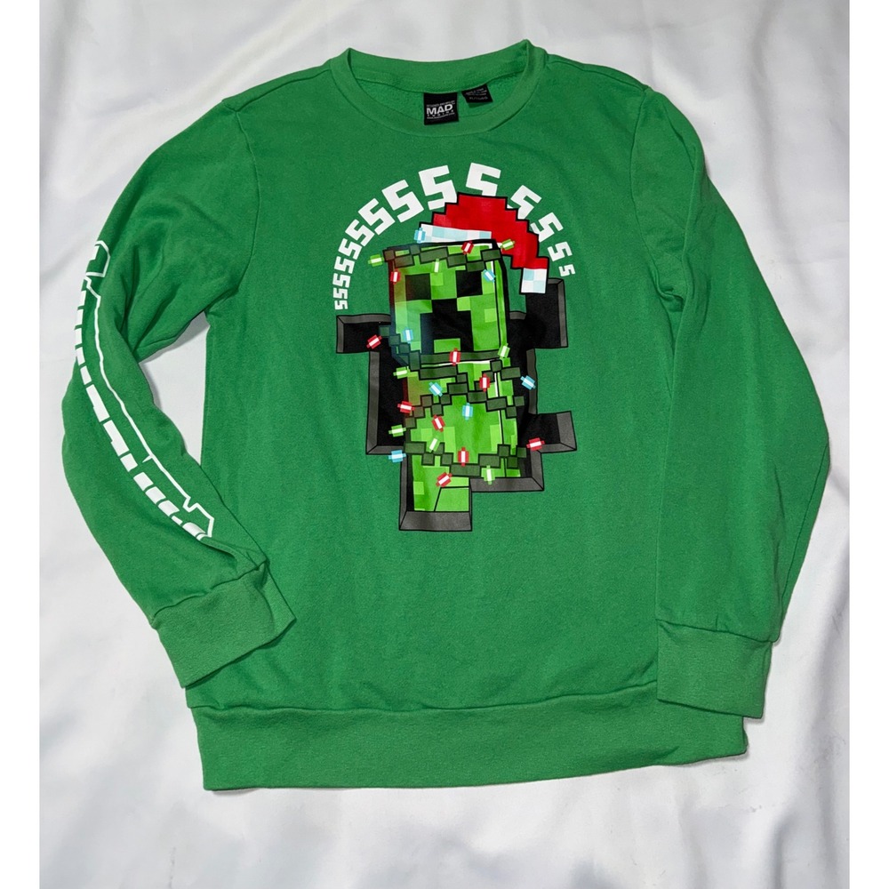 Minecraft Creeper Christmas Sweatshirt Boys XL Green Mad Engine Holiday Graphic